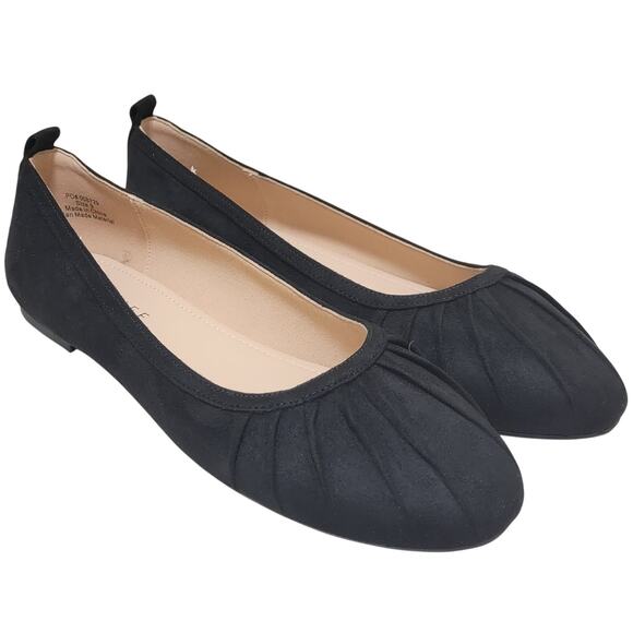 Journee Collection Women Tannya Ruched Ballet Flats Size US 9M Black Faux Suede - Picture 2 of 4